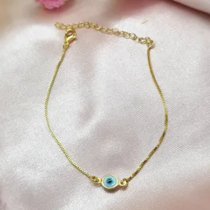 Pulseira Olho Grego Azul Claro Ouro 18K