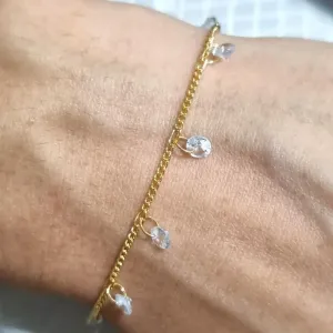 Pulseira Zircônias Cristais Penduradas Ouro 18K