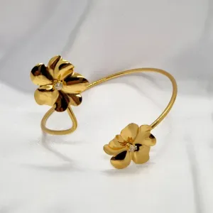 Bracelete Flor Dupla Ouro 18k