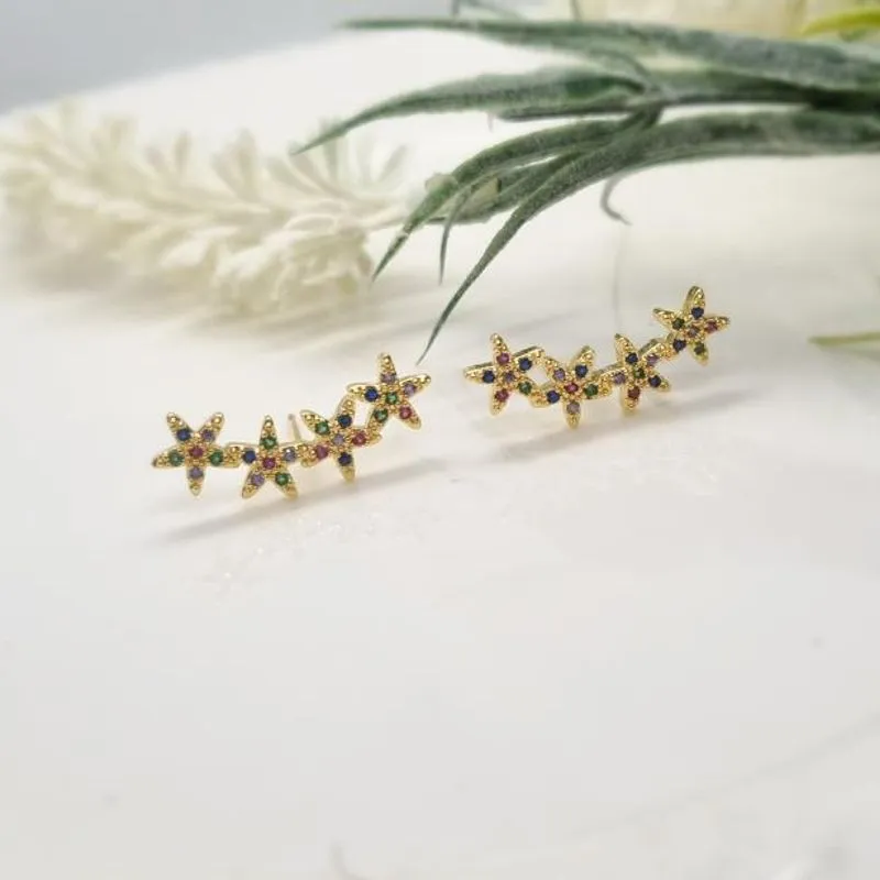 Ear Cuff Estrelas Coloridas Ouro 18K