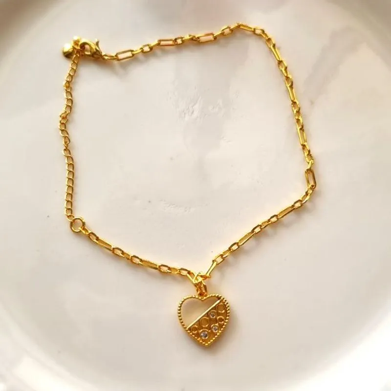 Pulseira Coração Vazado e Cravejado Ouro 18K