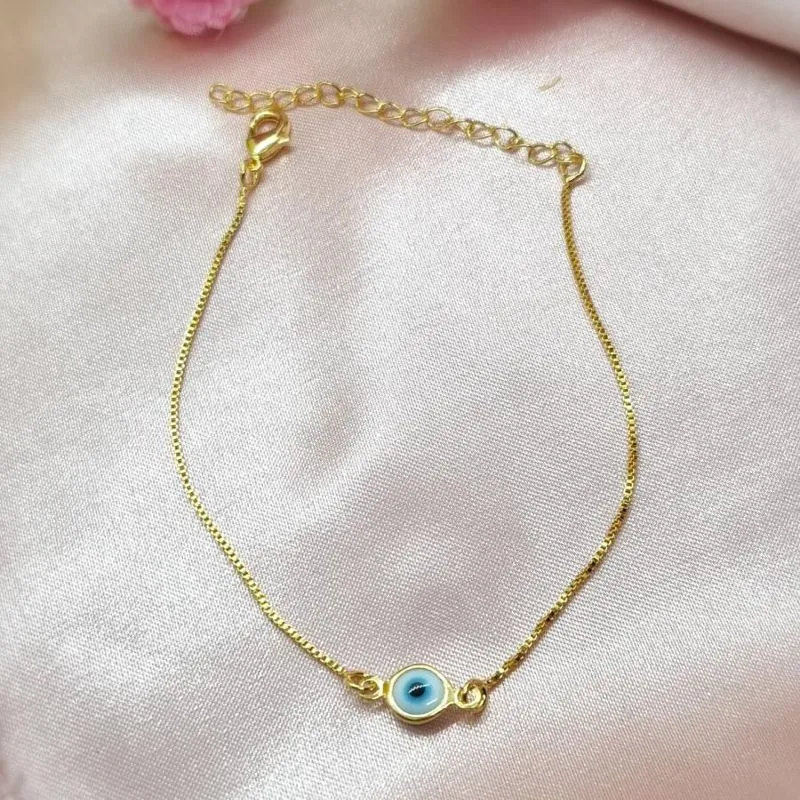 Pulseira Olho Grego Azul Claro Ouro 18K